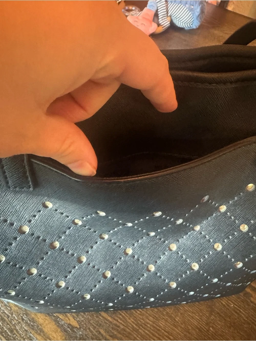 Michael Kors Black Tote with Gold Stud Diamond Pattern